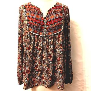 Unit Rayon Earthy embroidered, floral boho blouse. Large.
